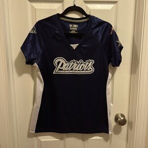 WOMENS NEW ENGLAND PATRIOT NAVY BLINGED CUSTOM GAME JERSEY SHORT SLEEVE LARGE